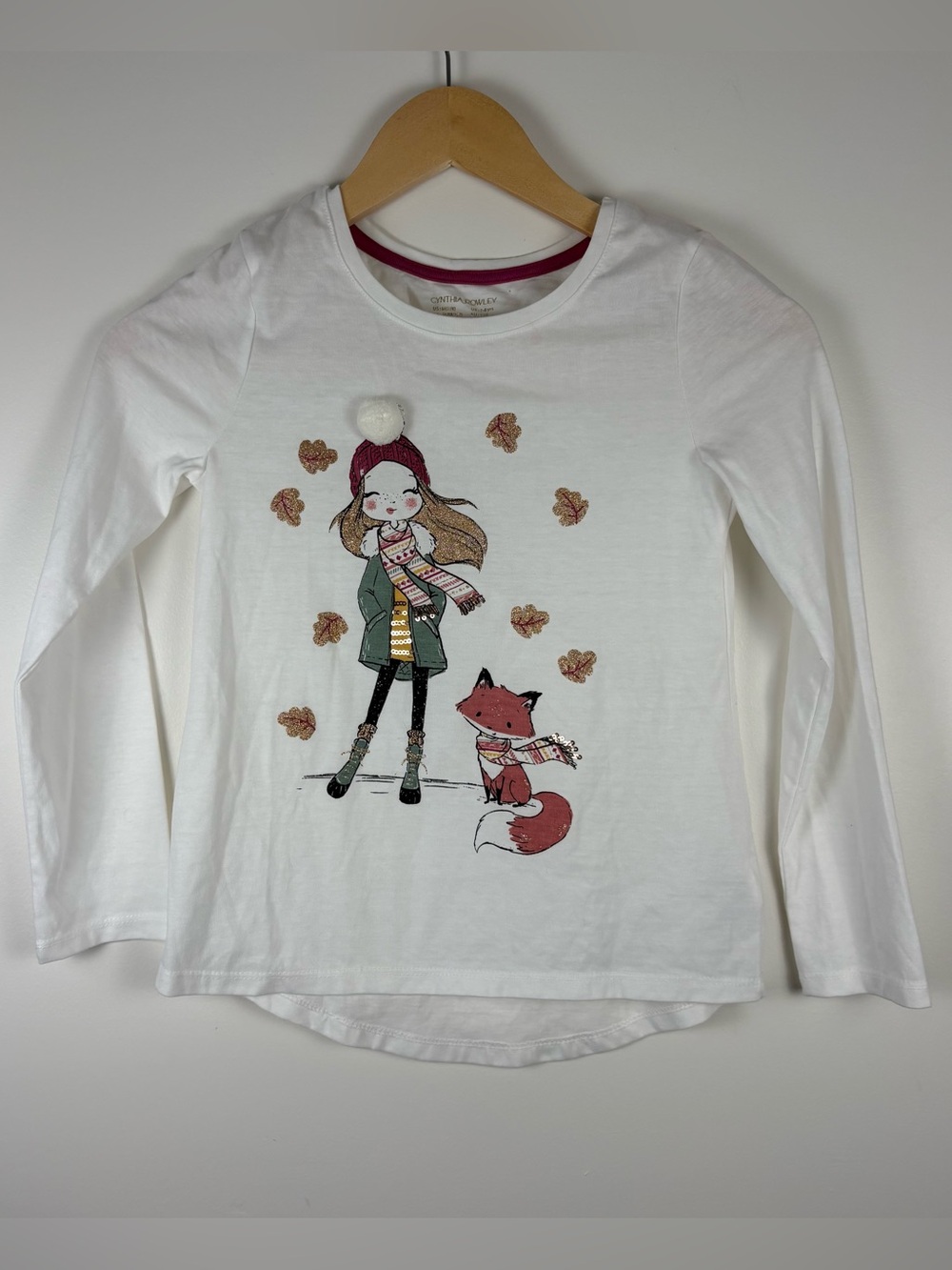 Cynthia Rowley Girls Fall Long Sleeve T-Shirt White Cotton Size Medium 7/8